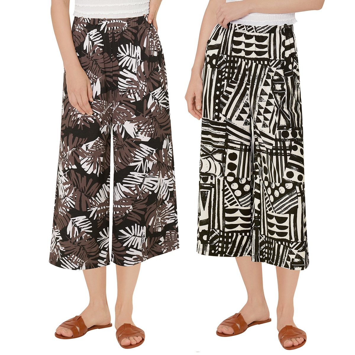 트라이엄프 여성 저지 라운지 바지 2PK - 블랙 (야자수&에스닉), S