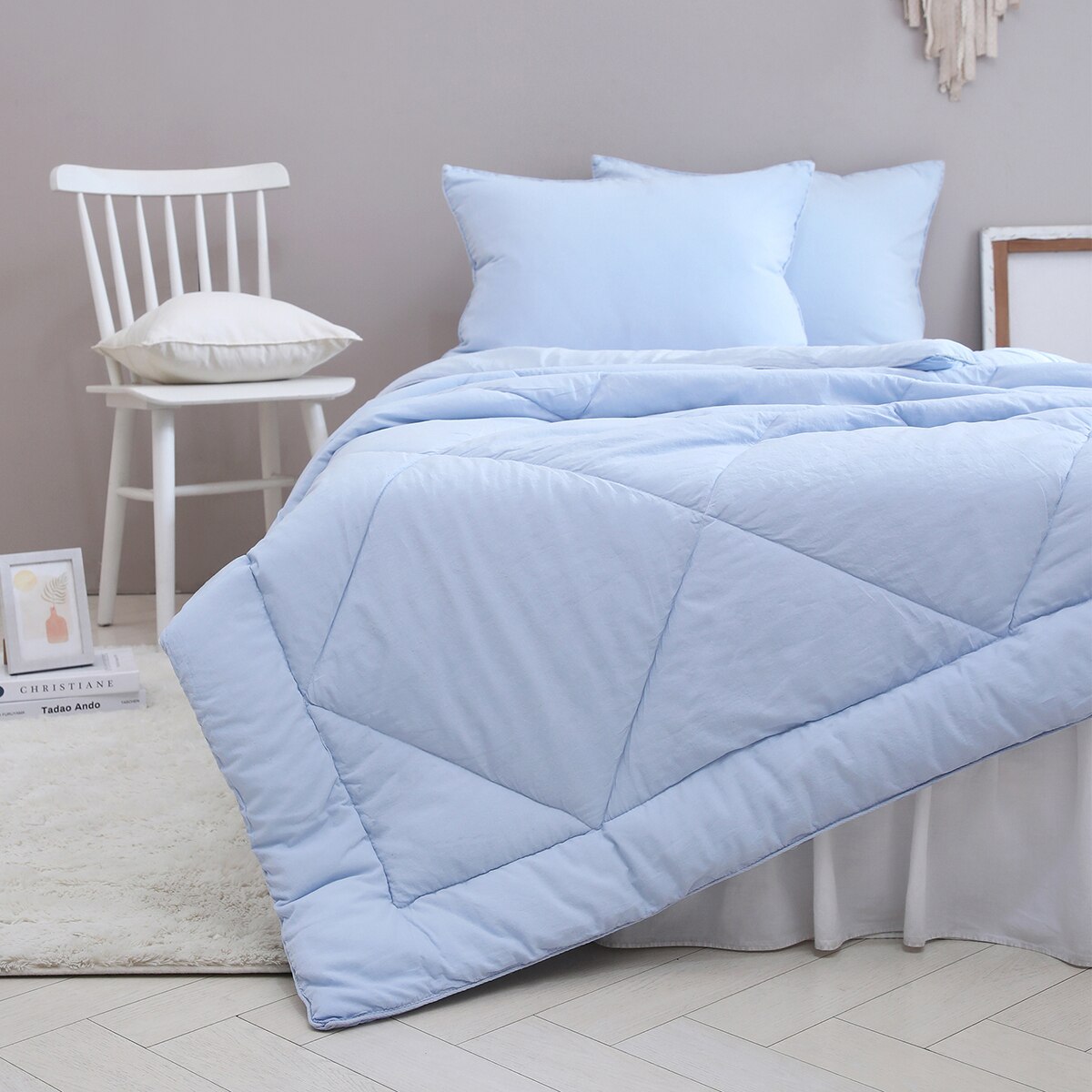 April At Home 60수 순면 피그먼트 차렵이불 - 싱글, 블루