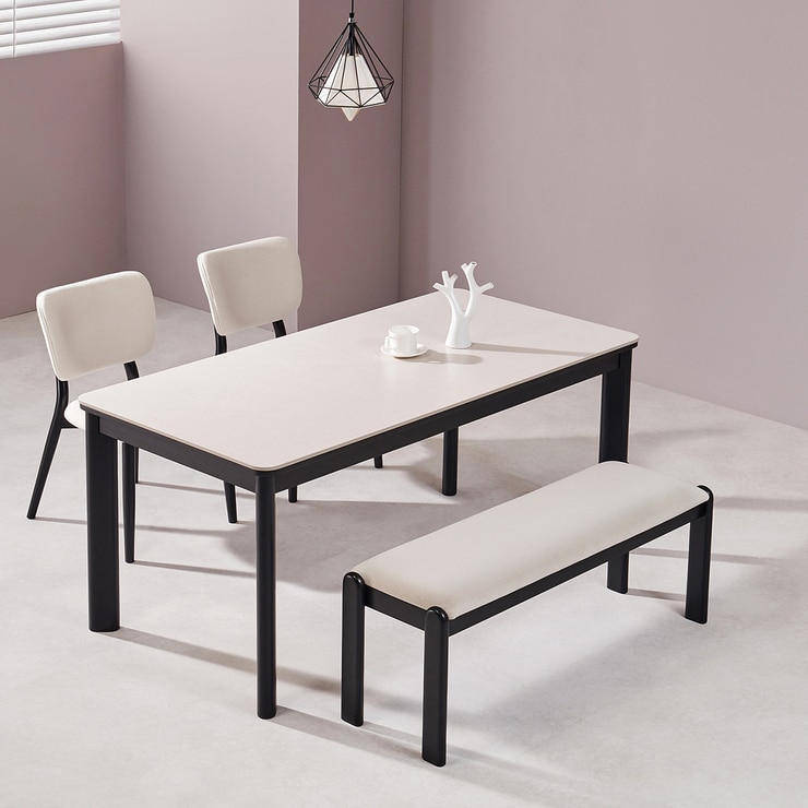 더원 블랙스완 세라믹 4인 식탁세트 1600 (벤치형)