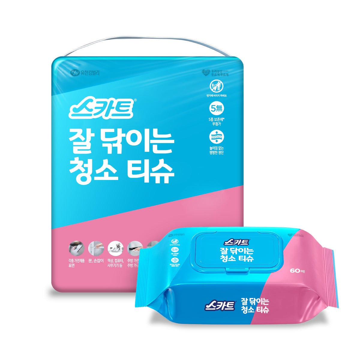 스카트 잘 닦이는 청소 티슈 60매 x 8팩