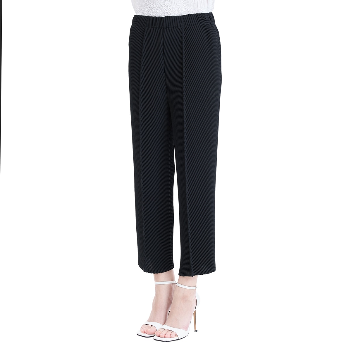 요이츠 여성 핀턱 플리츠 배기 팬츠 - 블랙, M/L