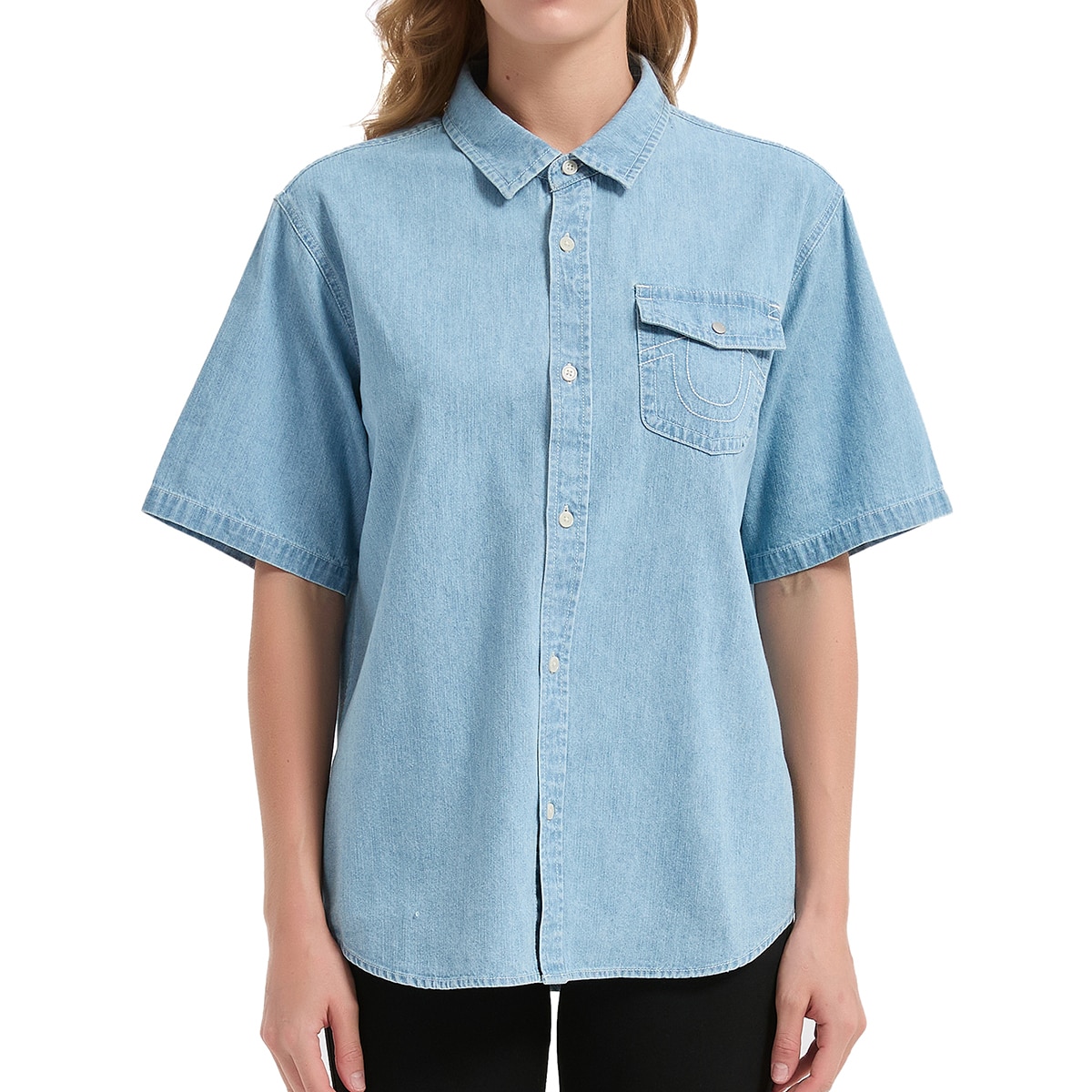트루릴리젼 여성 반소매 데님 셔츠 - 라이트 블루, M