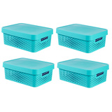 인피니티 수납용 박스 11L 4 Pack, 뚜껑 포함 - 블루