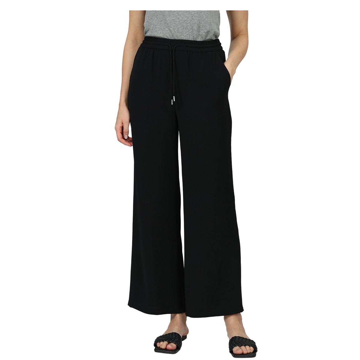 크레송 여성 와이드 밴딩 팬츠 - 블랙, L