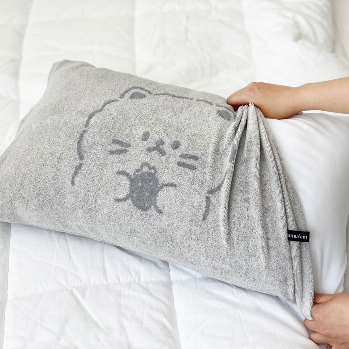 무한타올 늘어나는 타월지 캐릭터 베개커버 50x70cm용, 2P - 그레이