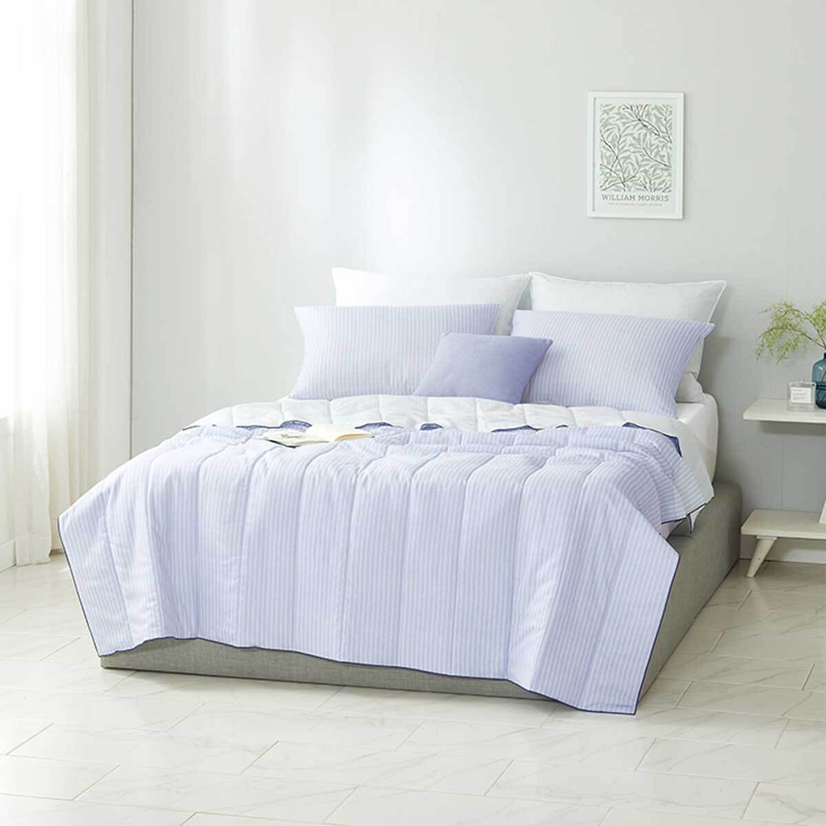 썸니아 모달 냉감 차렵 이불 - 퀸, 블루 스트라이프