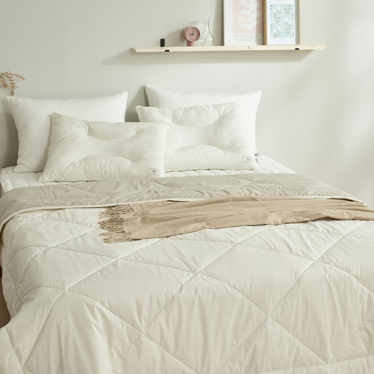 루마인 홈 사계절 솔리드 양모 이불 - 퀸, 베이지/아이보리