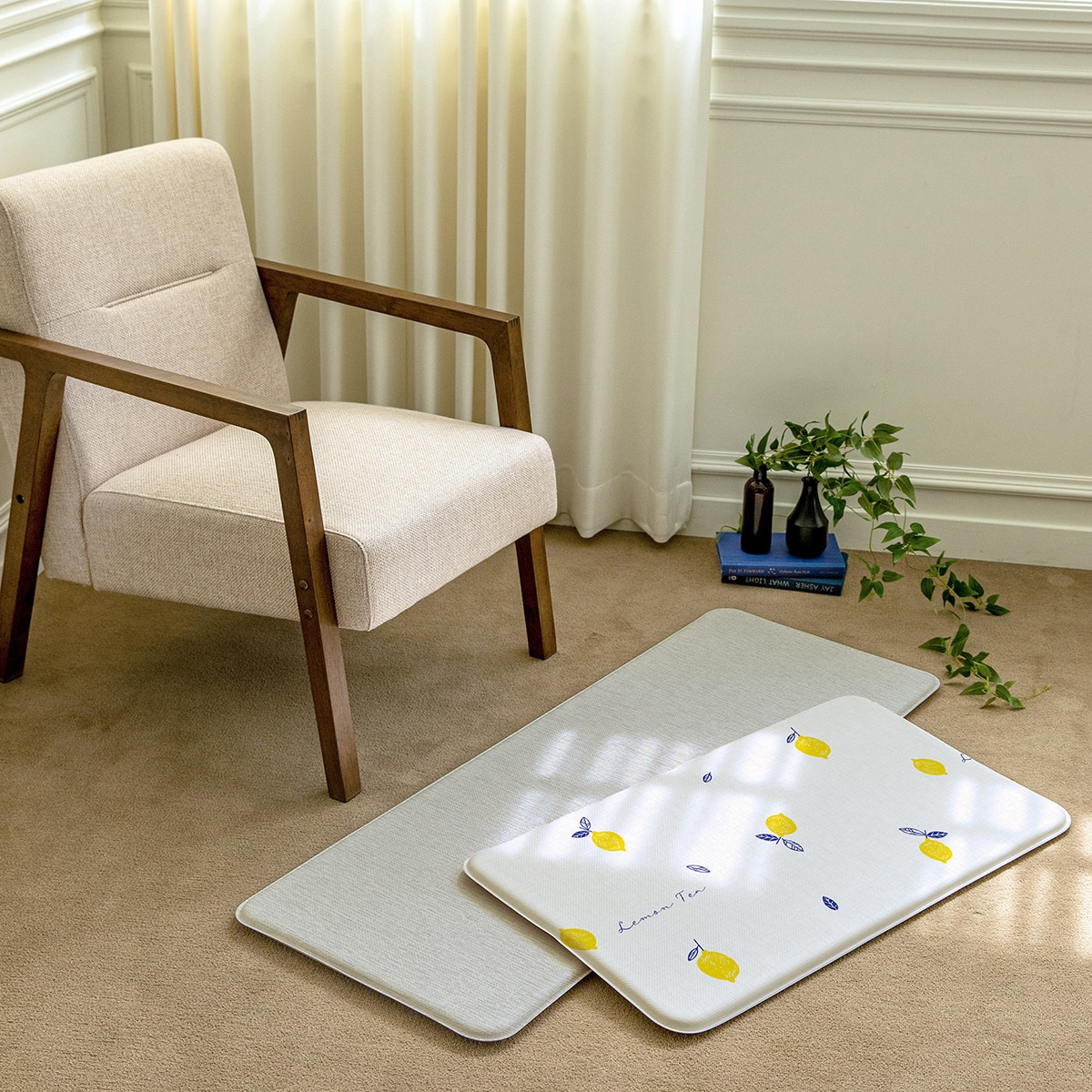 파크론 볼륨 주방매트 - 대형, 120 x 44 x 2cm, 레몬티 / 미스트그레이