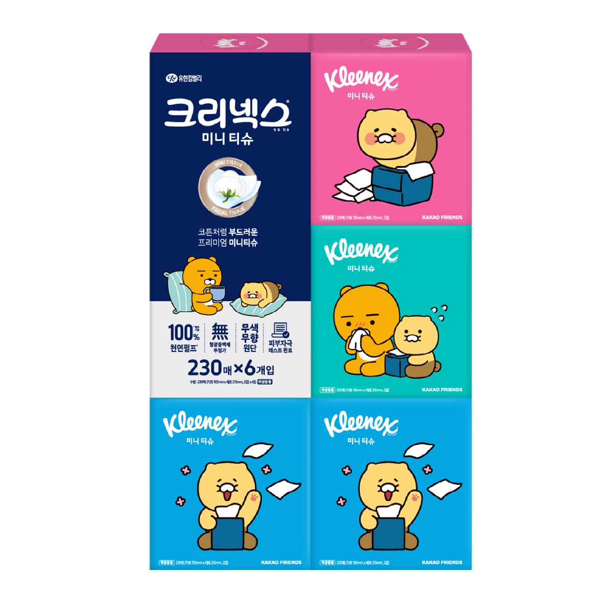 크리넥스 카카오 미니 티슈 230매 x 6 x 3팩
