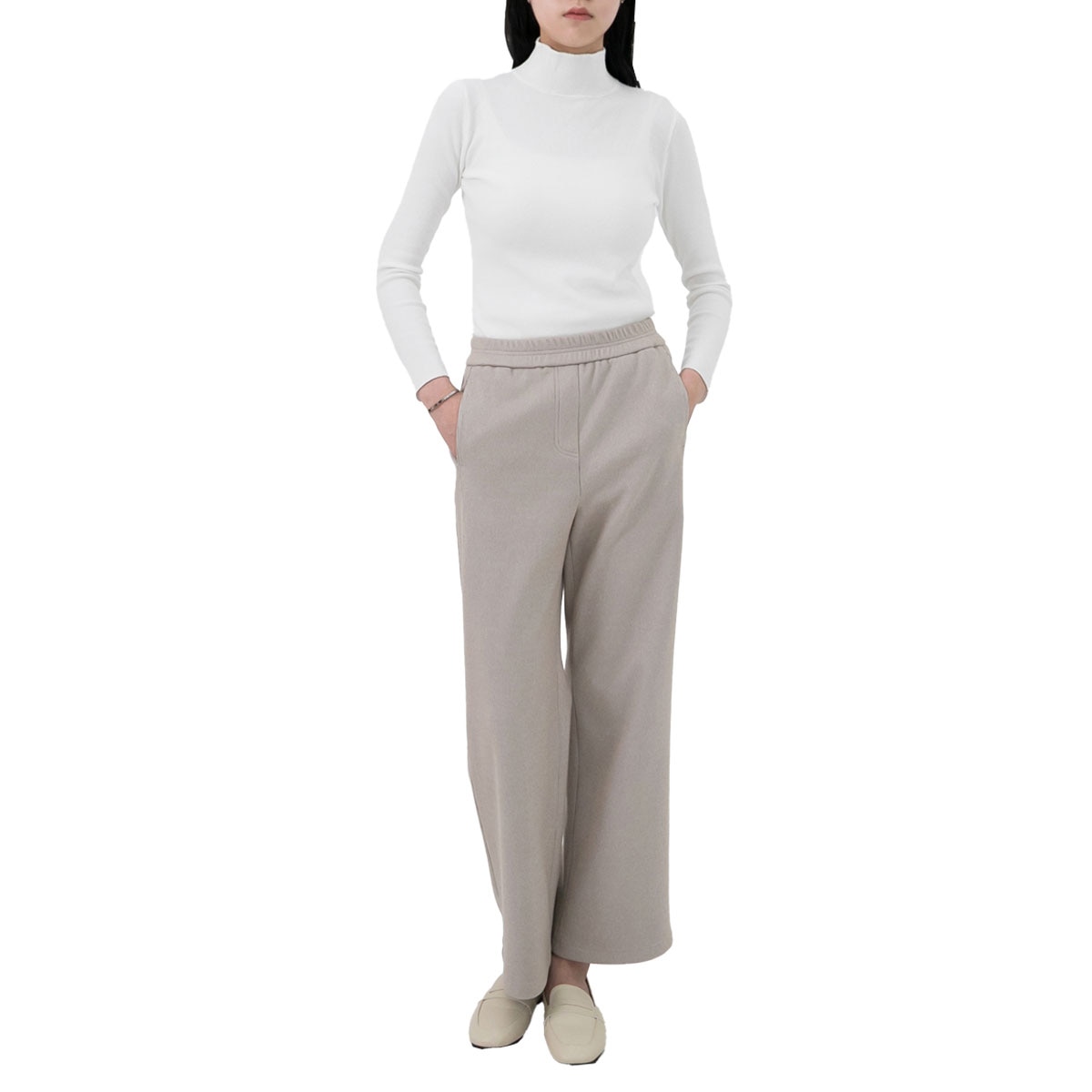 보니스팍스 여성 밴딩 와이드 팬츠 - 베이지