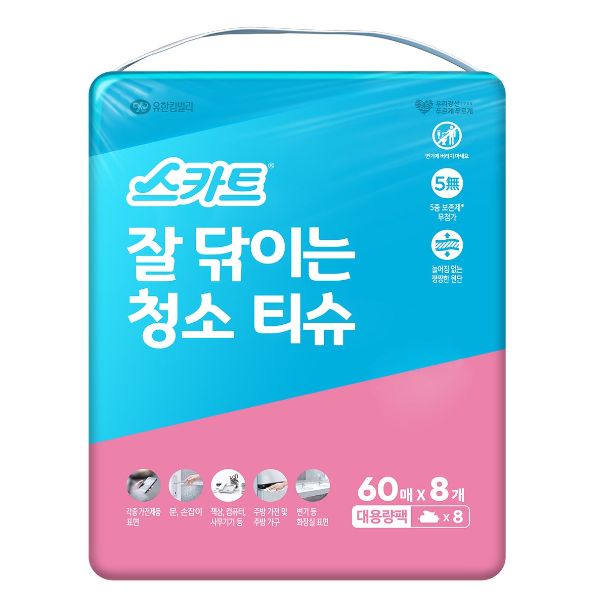 스카트 잘 닦이는 청소 티슈 60매 x 8팩