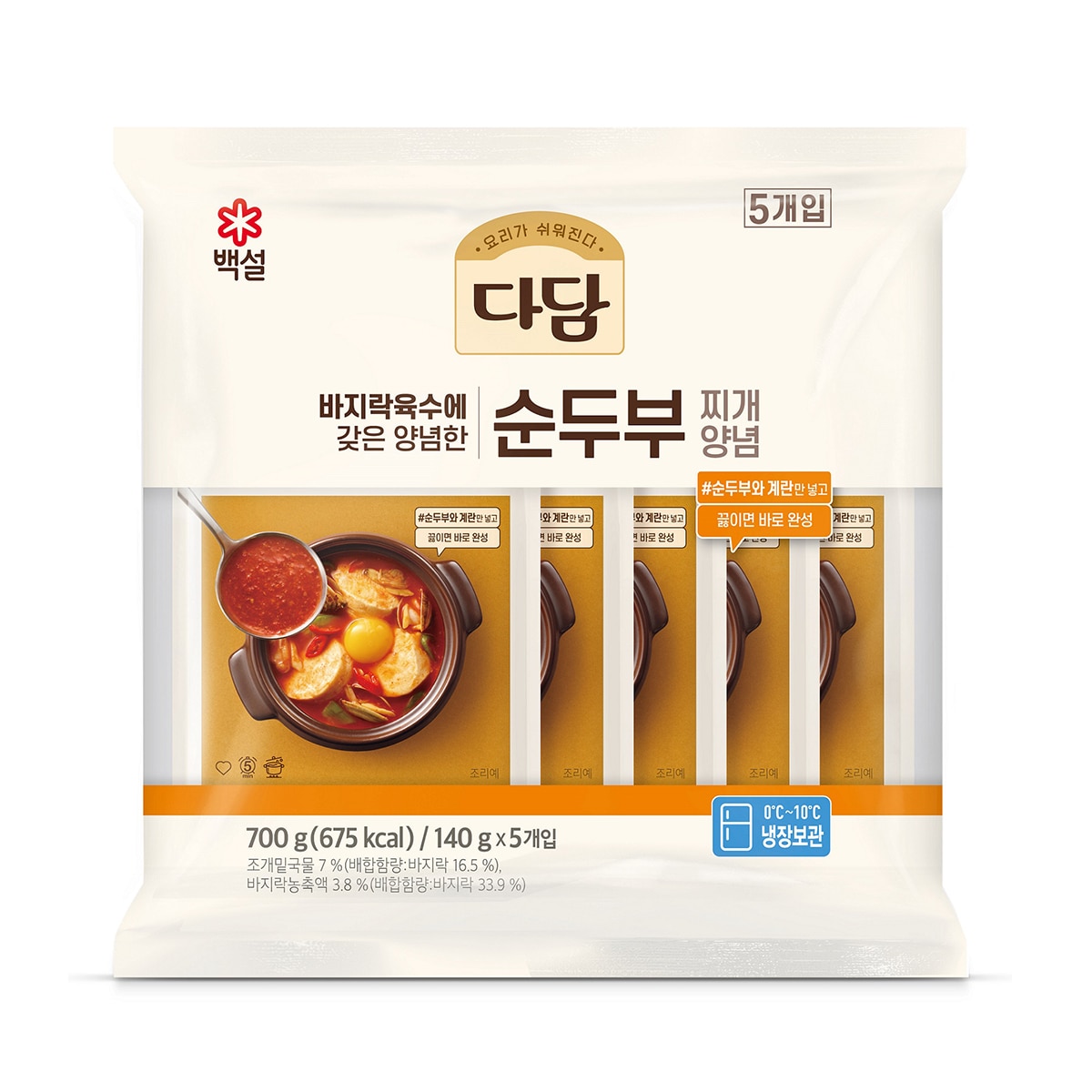 다담 바지락 순두부찌개 양념 140gx5