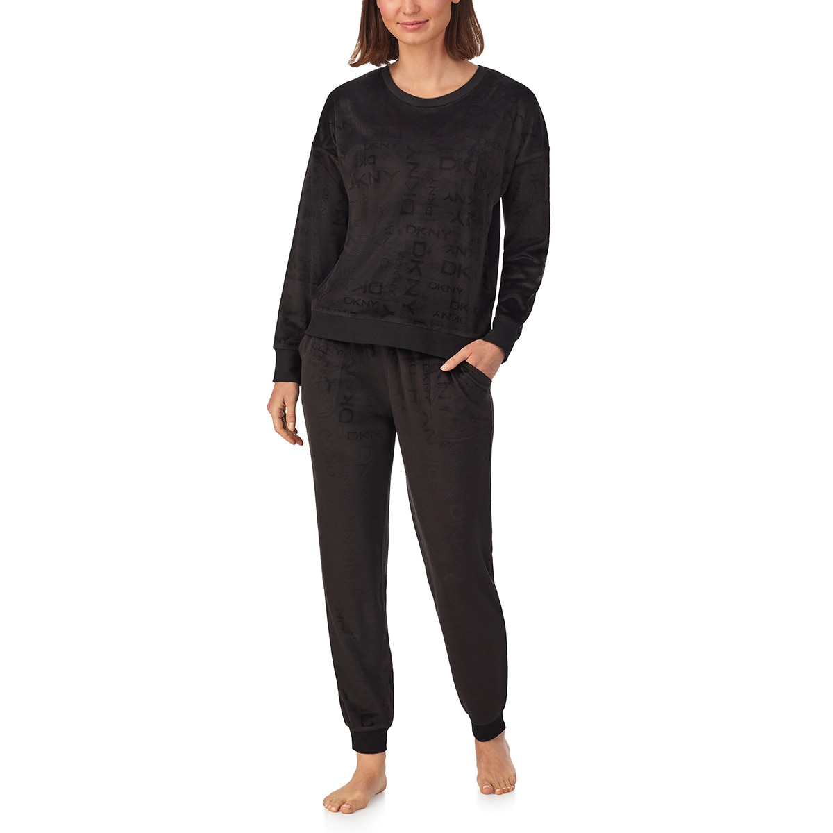 DKNY 여성 플러시 라운지 상하의 세트 - 블랙 DKNY 여성 플러시 라운지 상하의 세트 - 블랙