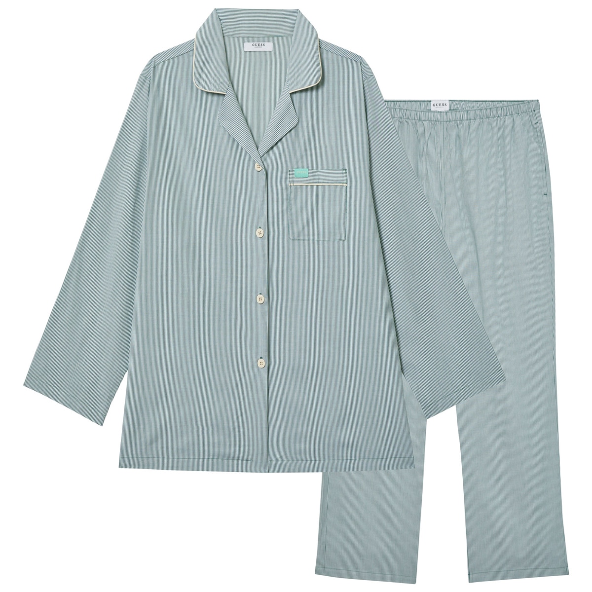 게스 여성 코튼 파자마 세트 - 그린 스트라이프, S