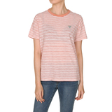 게스 여성 크루넥 반소매 스트라이프 티셔츠 - 핑크