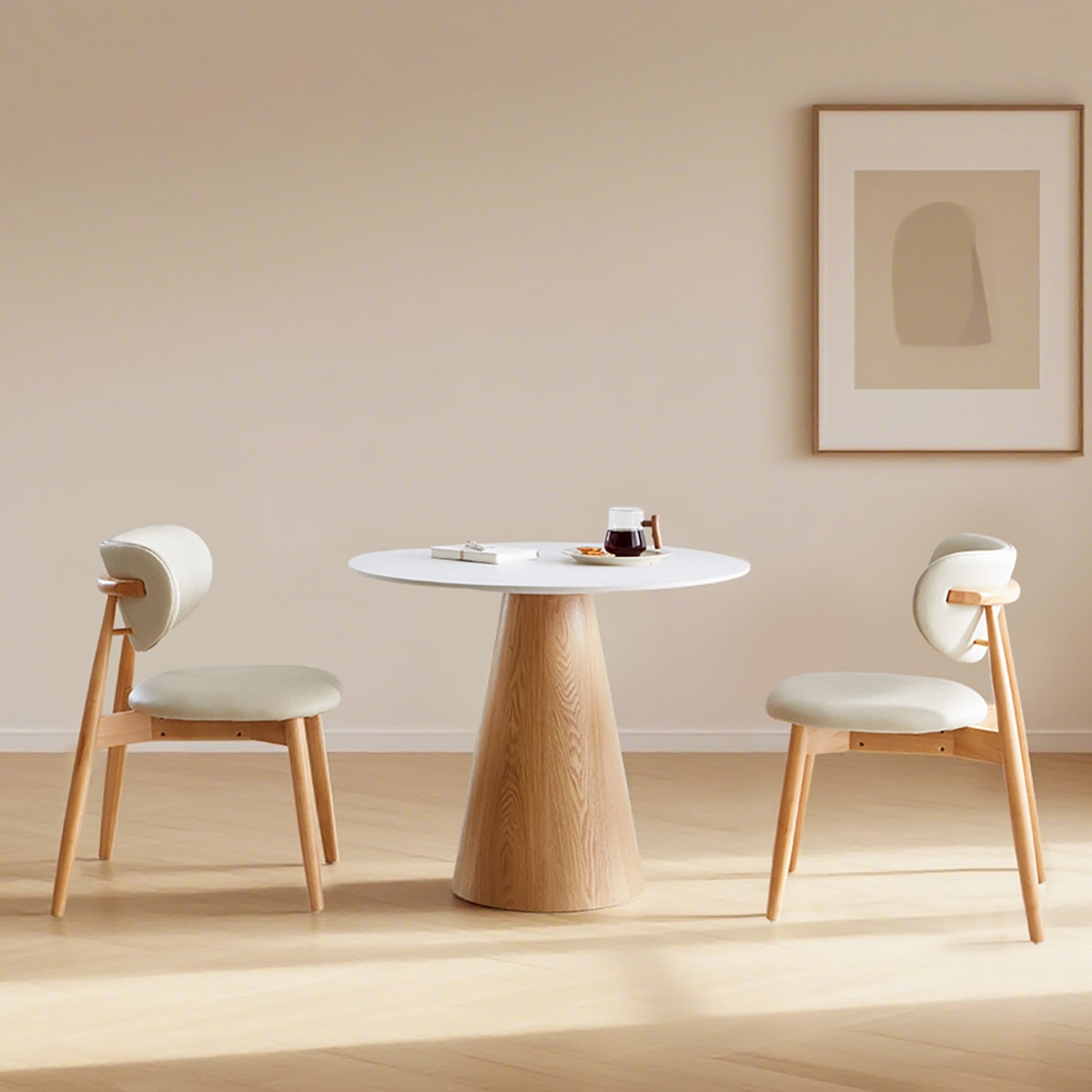 코아 원형 세라믹 식탁 세트 - 내추럴 코아 원형 세라믹 식탁 세트 - 내추럴