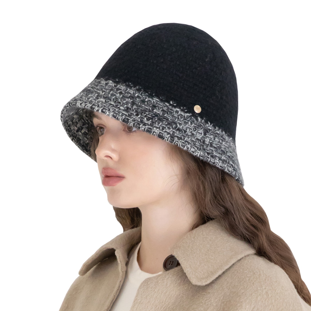 안드레아바나 여성 울 트위드 모자 - 블랙