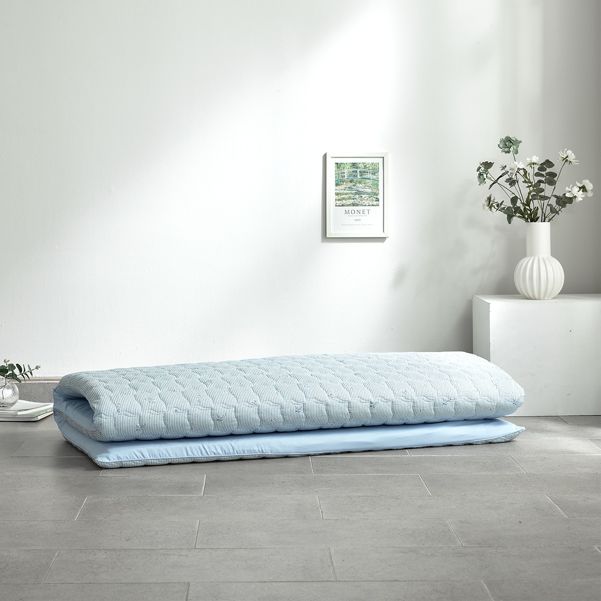 에이프릴앳홈 순면 누빔 워싱 면 요 - 퀸, 블루1(에테)