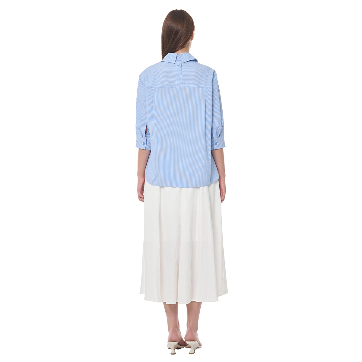 숲 여성 스트라이프 블라우스 - 블루