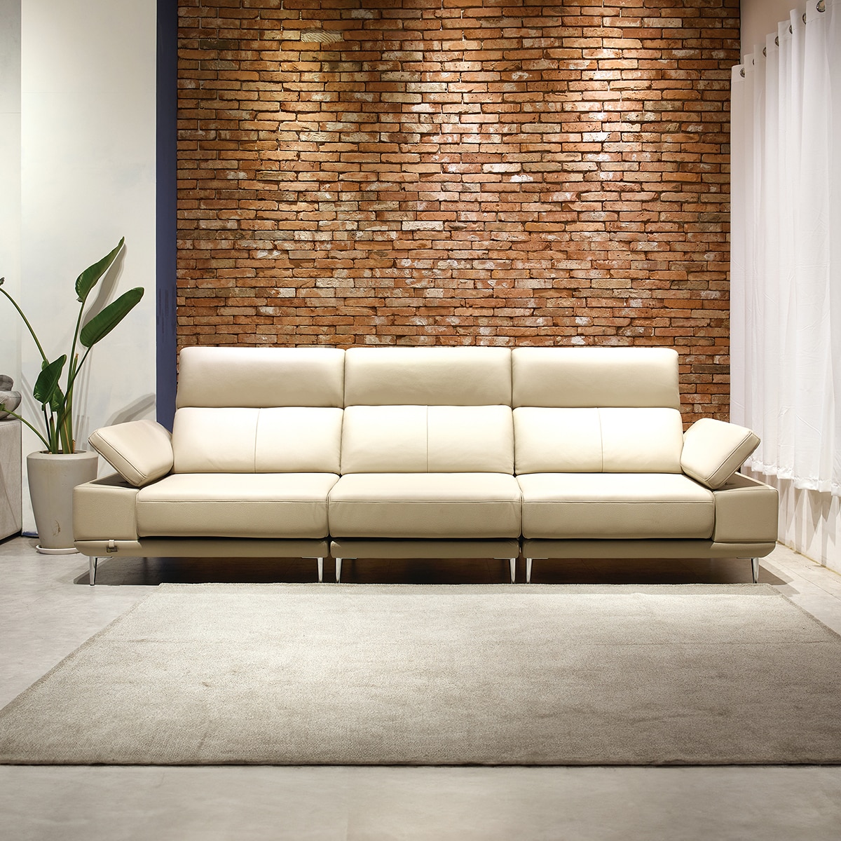 사트바 프라임 통가죽 슬라이딩 소파 4인