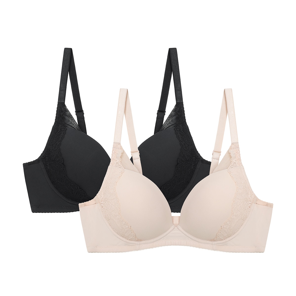 비너스 노와이어 메모리 브라 2매 - 블랙/라이트베이지, 80B