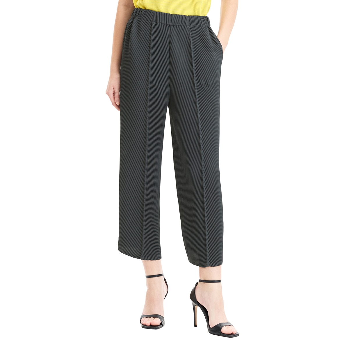 요이츠 여성 핀턱 플리츠 배기 팬츠 - 차콜, S/M