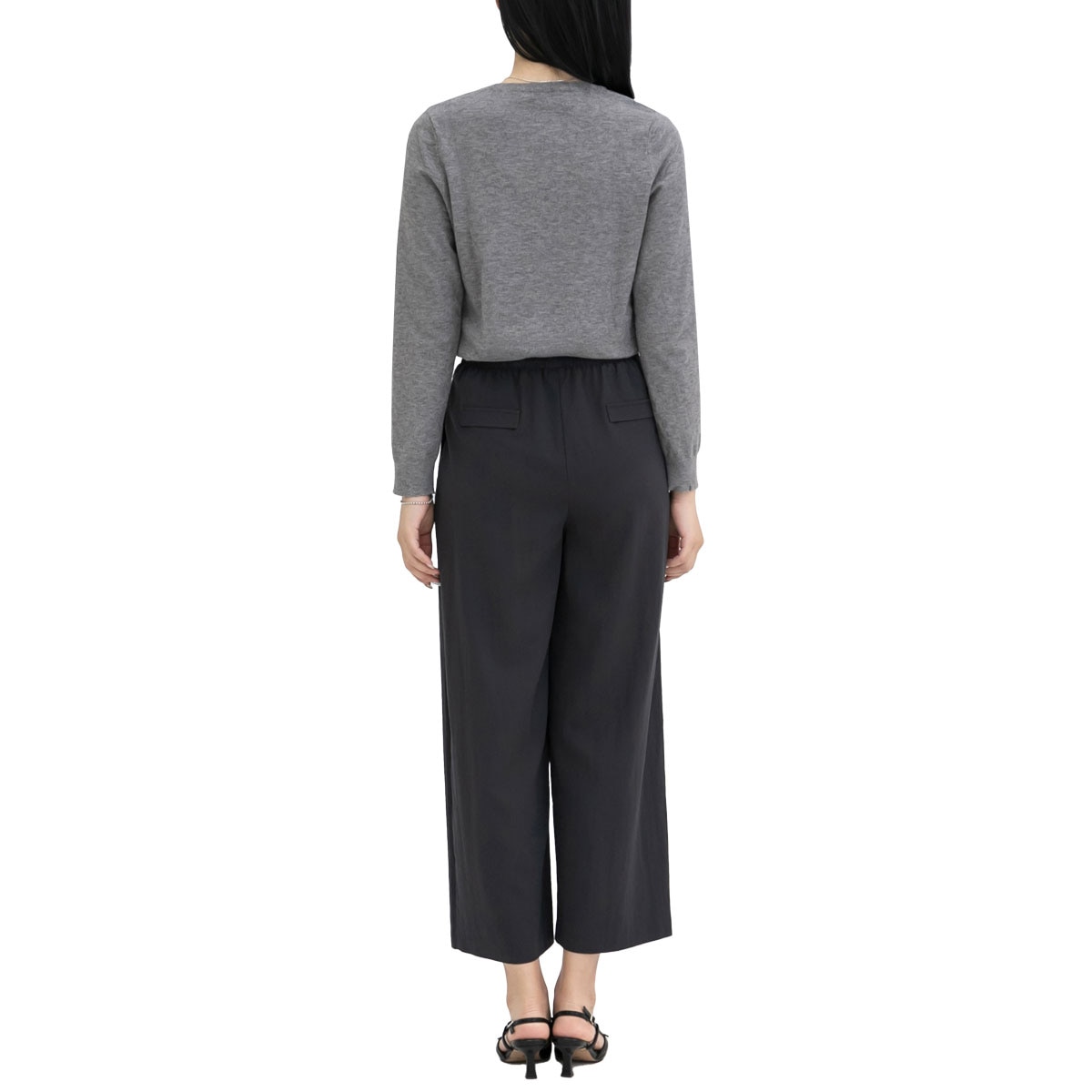 르샵 여성 핀턱 와이드 팬츠 - 다크 그레이