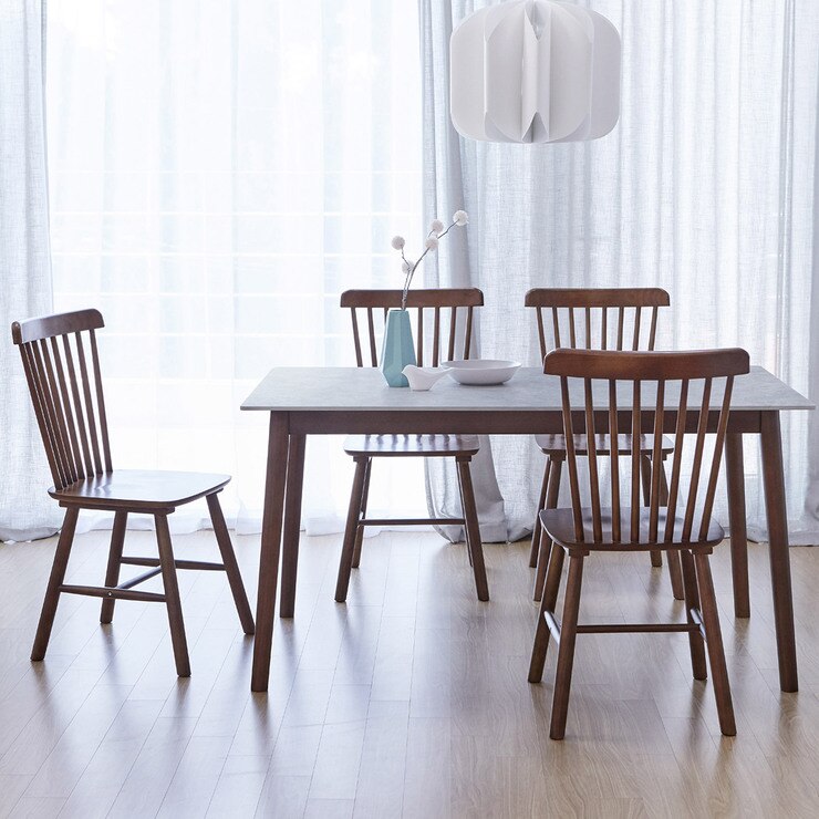 리비니아 TOTO 포세린 세라믹 4인 식탁세트 - 월넛(의자) + 그레이(세라믹 상판),