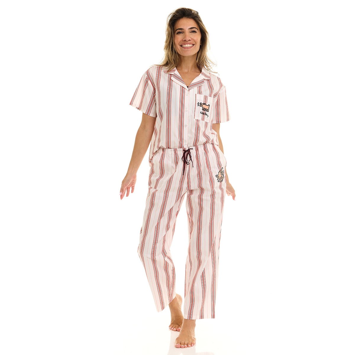 키스 해링 여성 코튼 파자마 세트 - 아이보리, M