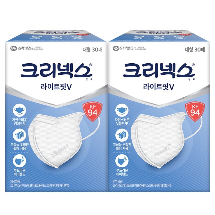 크리넥스 KF94 방역용 대형 마스크, 30매 x 2 크리넥스 KF94 방역용 대형 마스크, 30매 x 2