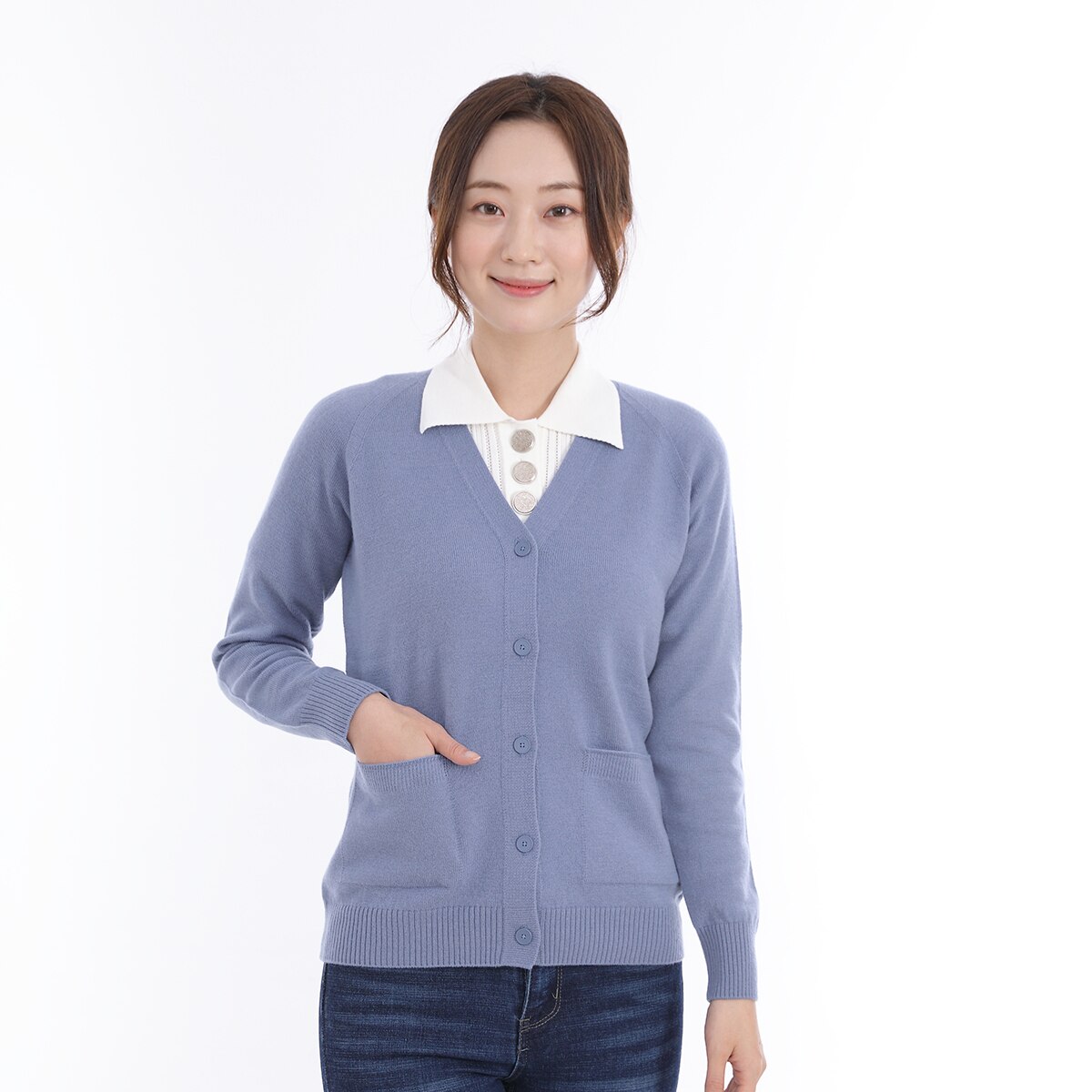 베네뜨 브이넥 포켓 가디건 - 블루, S