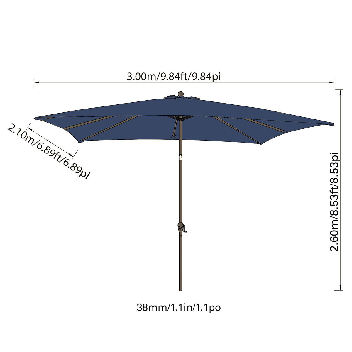 앳레저 사각 우산, 2.1x3.0m 블루