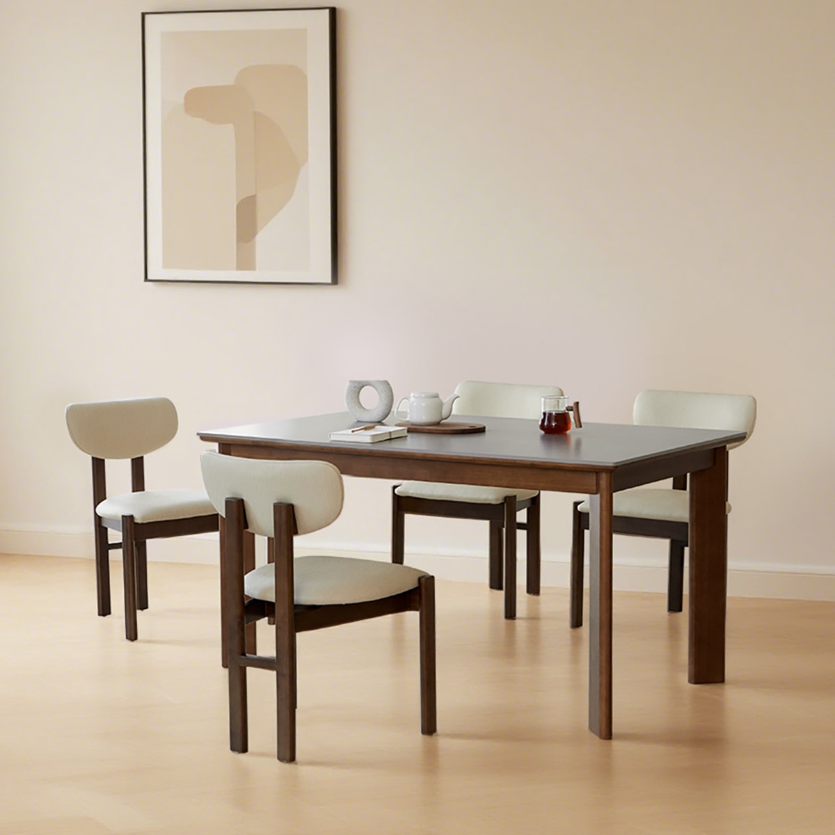 헤이지 세라믹 식탁 세트 4인 - 월넛, 마블 그레이