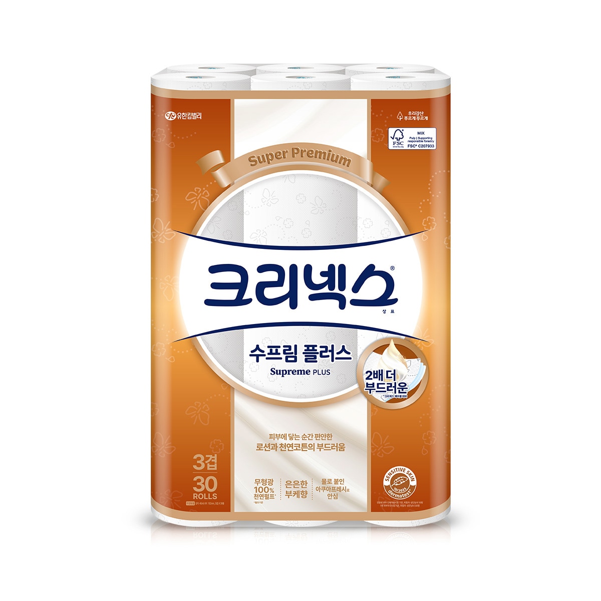 크리넥스 수프림 플러스 3겹 화장지 40m x 30롤