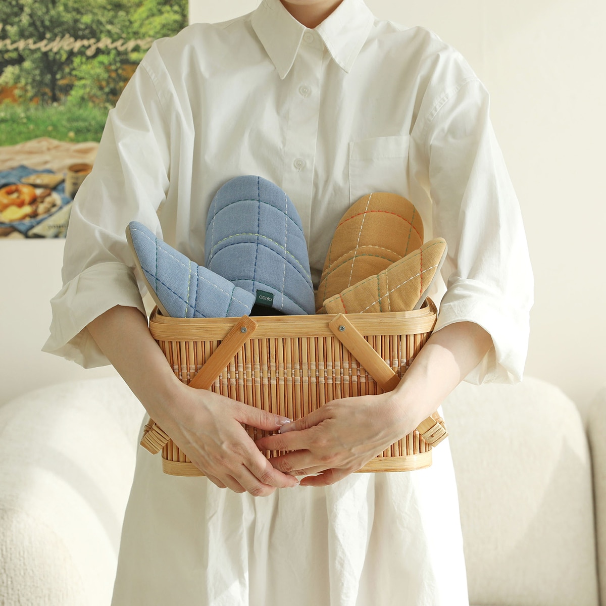 오리고 스티치 셔벗 순면 와이드 실내화 2P 오리고 스티치 셔벗 순면 와이드 실내화 2P