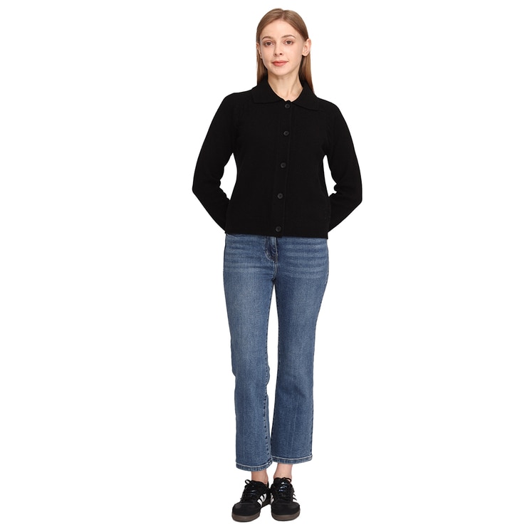 솔레지아 여성 울 100% 카라 가디건 - 블랙, M