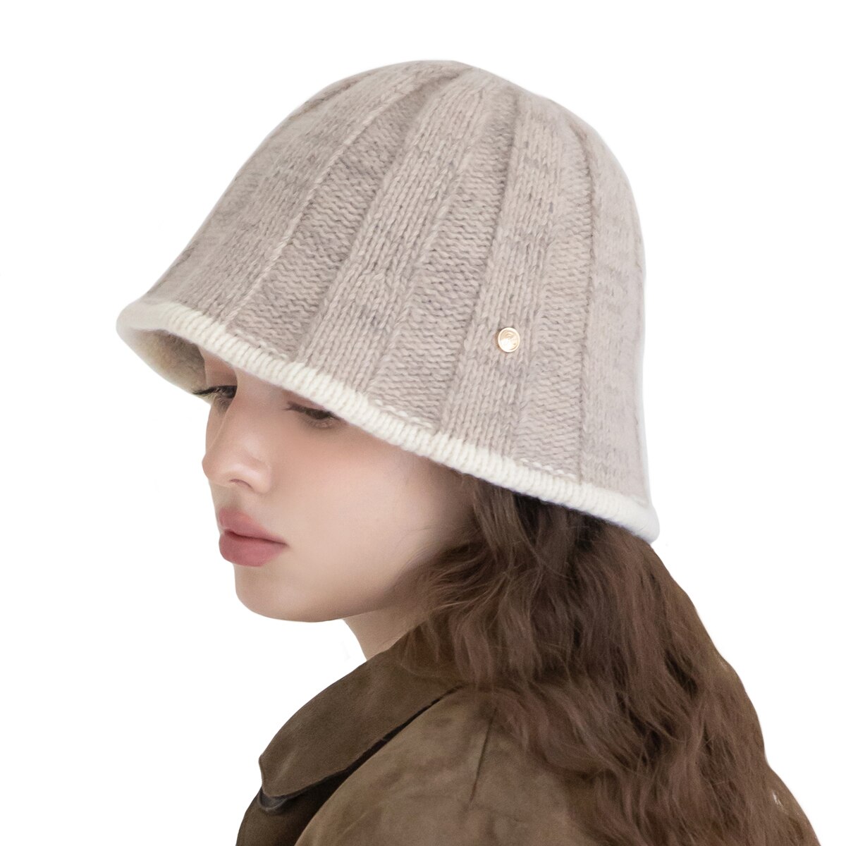 안드레아바나 여성 울 니트 모자 - 베이지