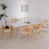리비니아 노보 6인 세라믹 식탁 세트 - 내츄럴(프레임(식탁&의자))+화이트(세라믹 상판)