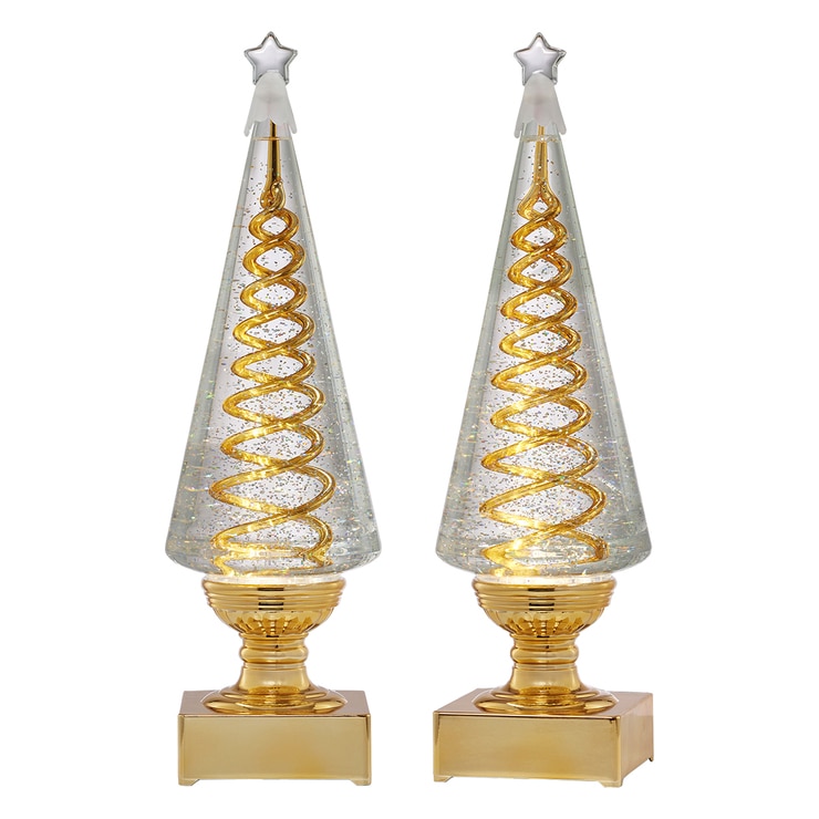 LED 크리스마스 트리 워터글로브 2개 세트 - 골드