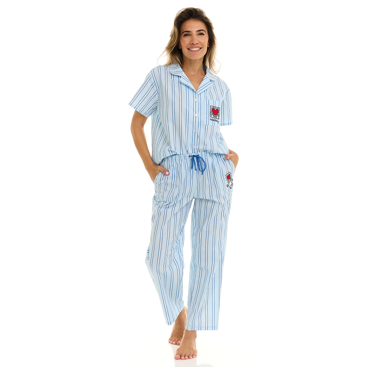 키스 해링 여성 코튼 파자마 세트 - 블루, L