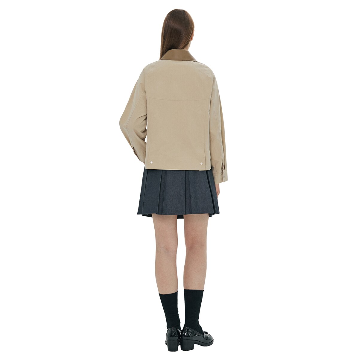 SOUP 여성 카라 숏 재킷 - 라이트 베이지, M