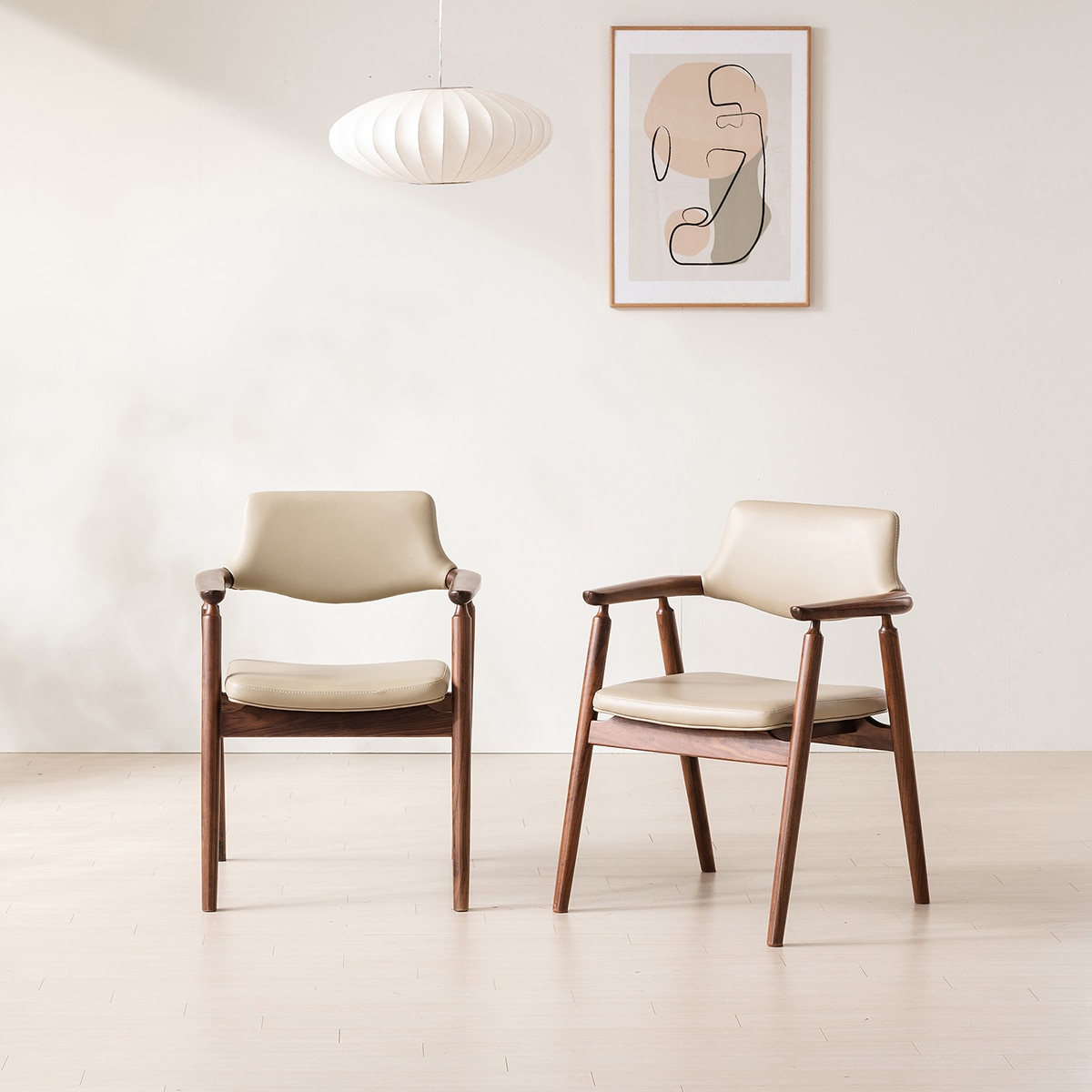 본톤 월넛 원목 의자 CS-048 - 아이보리