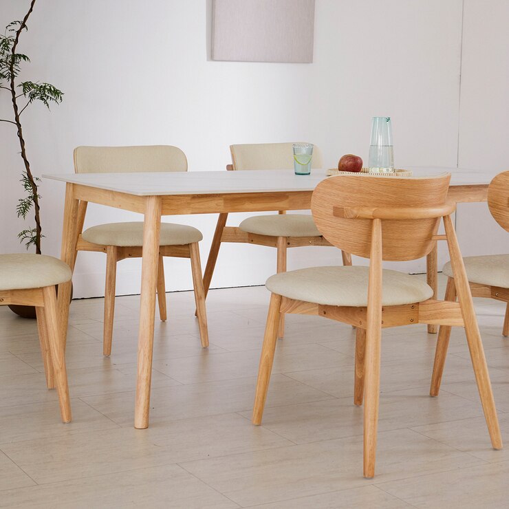 리비니아 노보 6인 세라믹 식탁 세트 - 내츄럴(프레임(식탁&의자))+화이트(세라믹 상판)