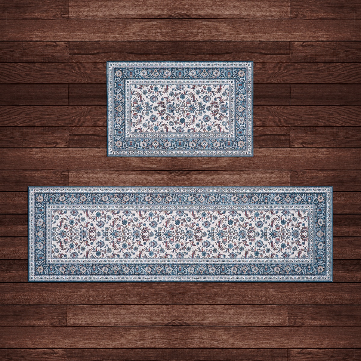 Wyatt&Ash 워셔블 러그 & 러너 세트 - 블루 Wyatt&Ash 워셔블 러그 & 러너 세트 - 블루