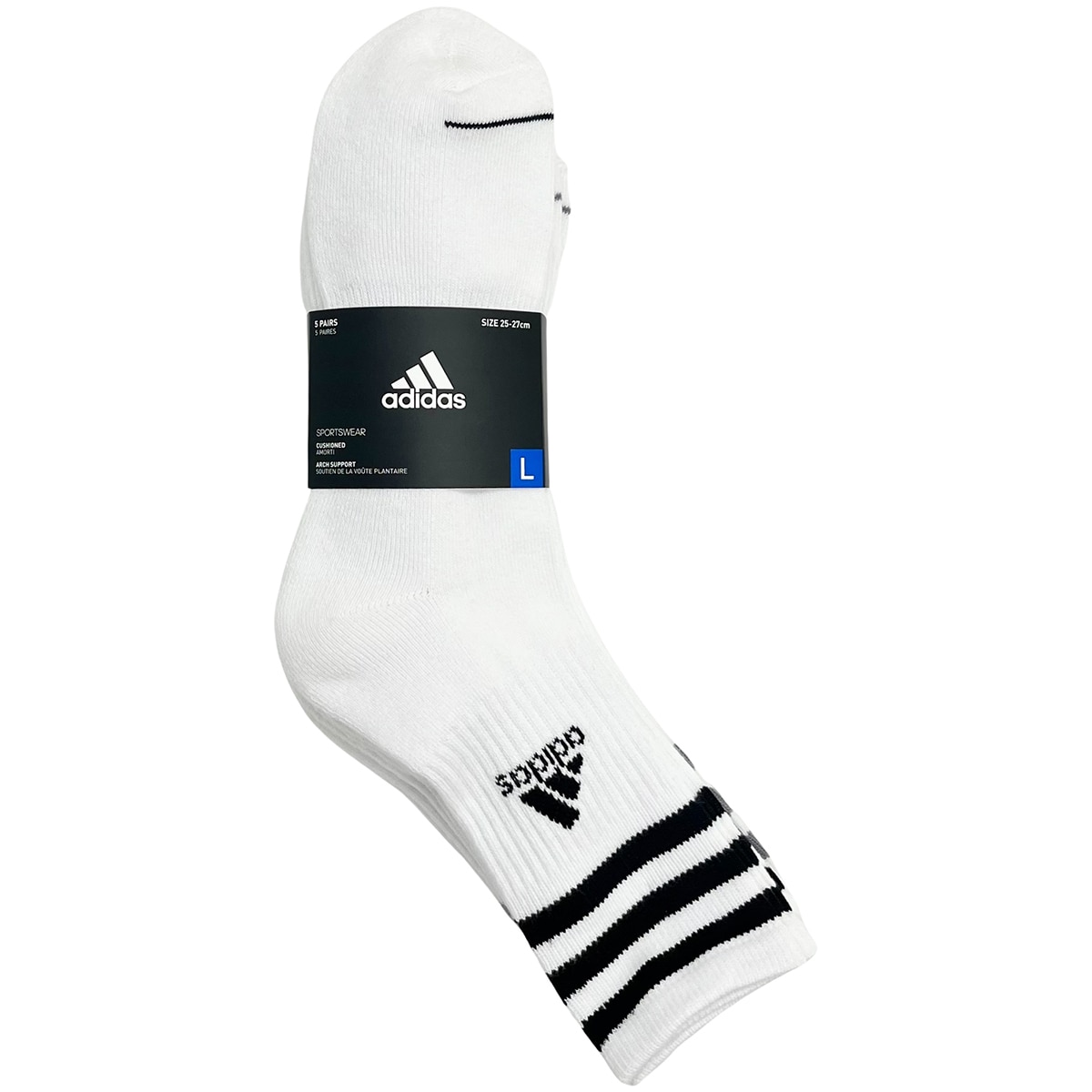 아디다스 성인 장목양말 5족 - 라지 화이트 아디다스 성인 장목양말 5족 - 라지 화이트