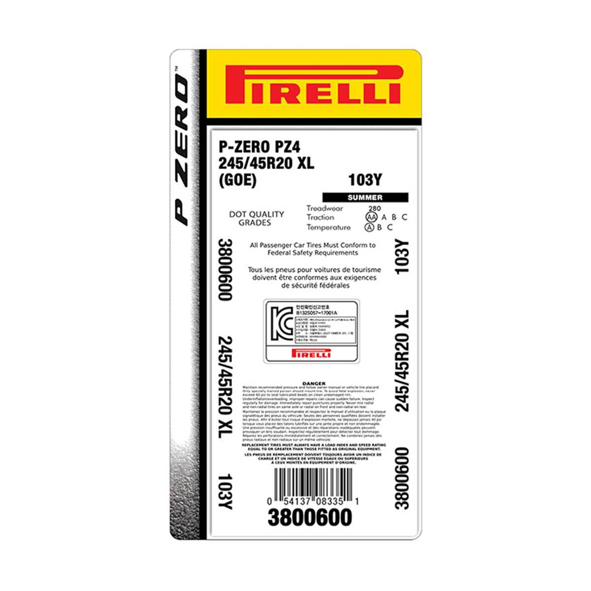 피렐리 피제로 245/45R20 103Y XL