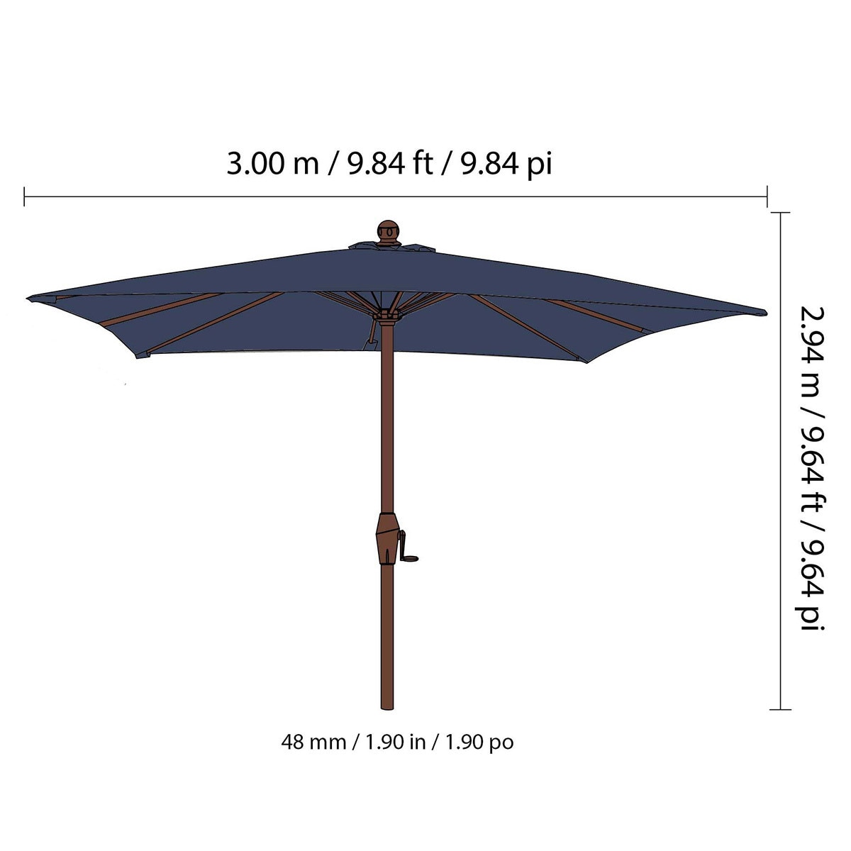 앳레저 사각 우산, 3.0x3.0m 블루