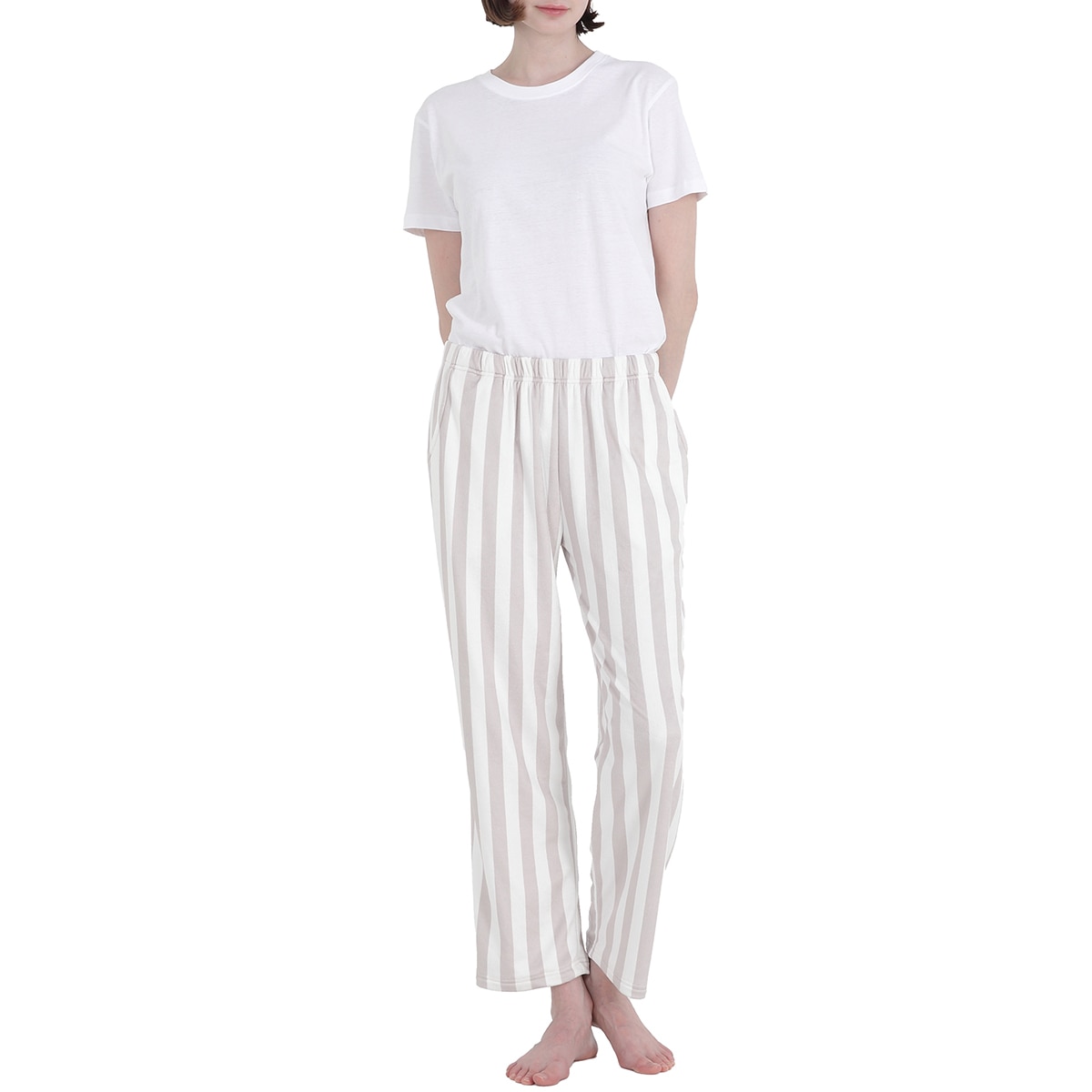 비비안 여성 스판 라운지 바지 2PK - 차콜/베이지