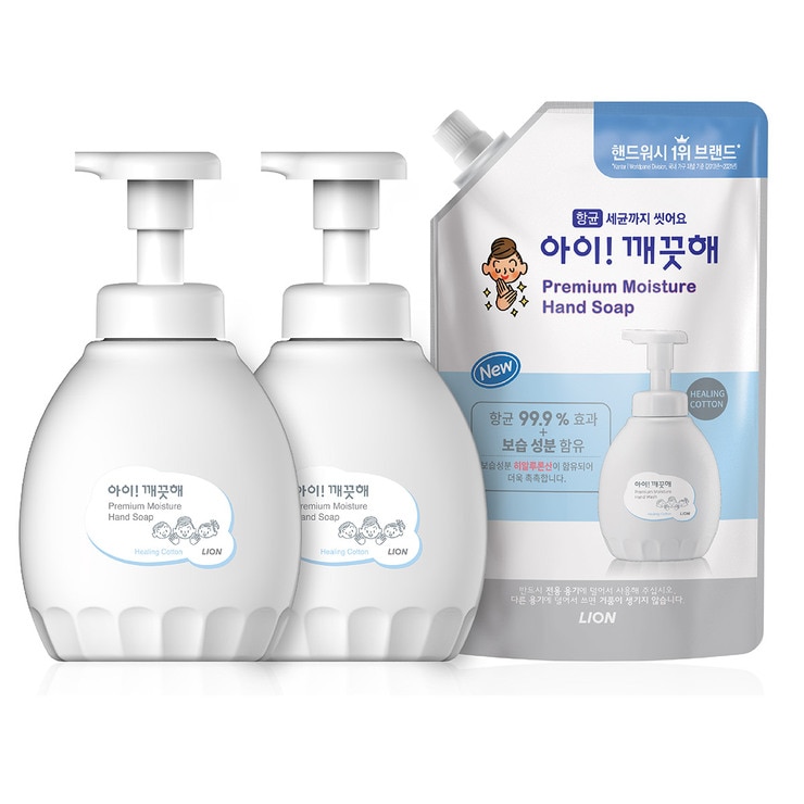 아이깨끗해 프리미엄 핸드워시 450ml x 2 + 리필 600ml - 힐링코튼향 아이깨끗해 프리미엄 핸드워시 450ml x 2 + 리필 600ml - 힐링코튼향