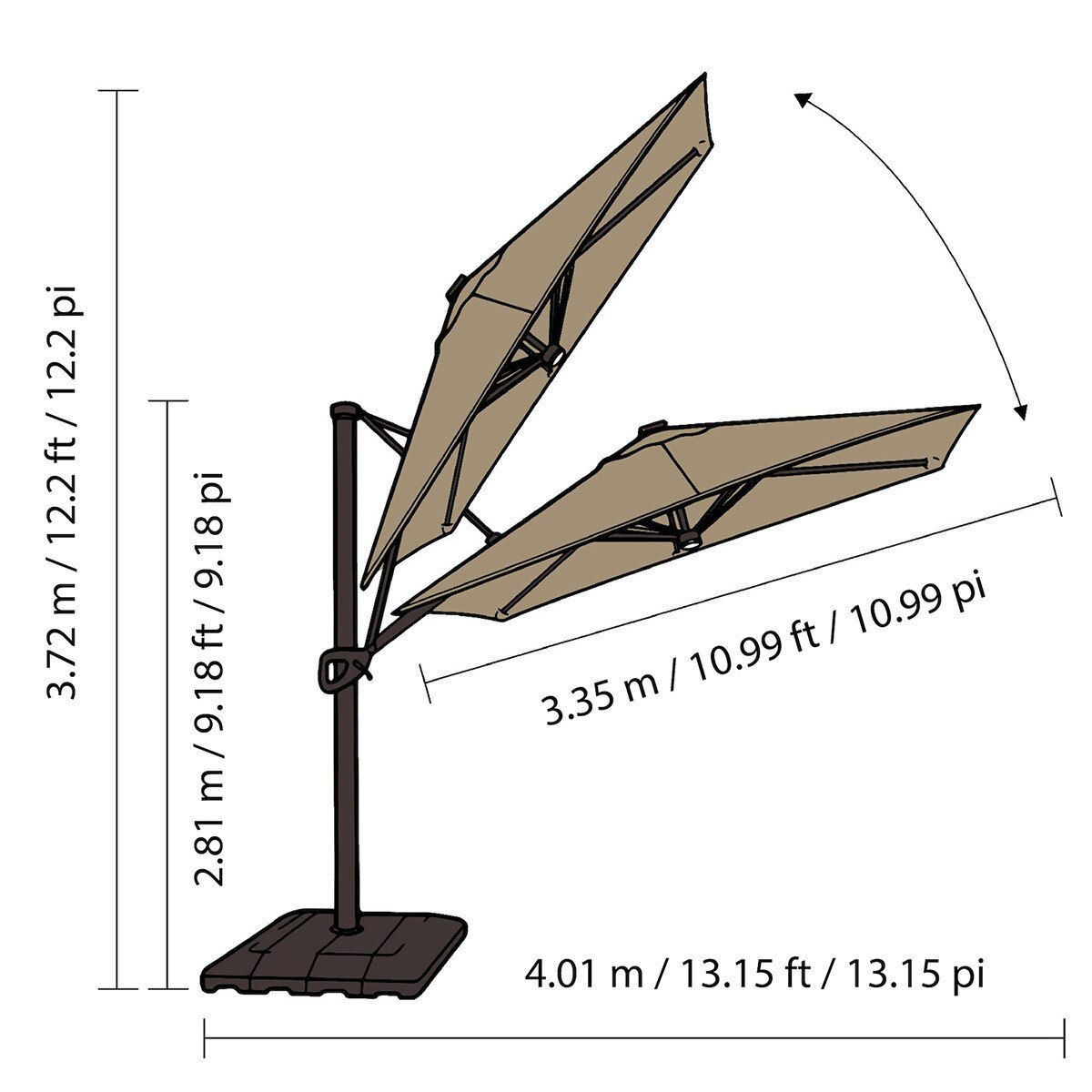 앳레저 사각 캔틸레버 우산, 3.3 x 3.3m